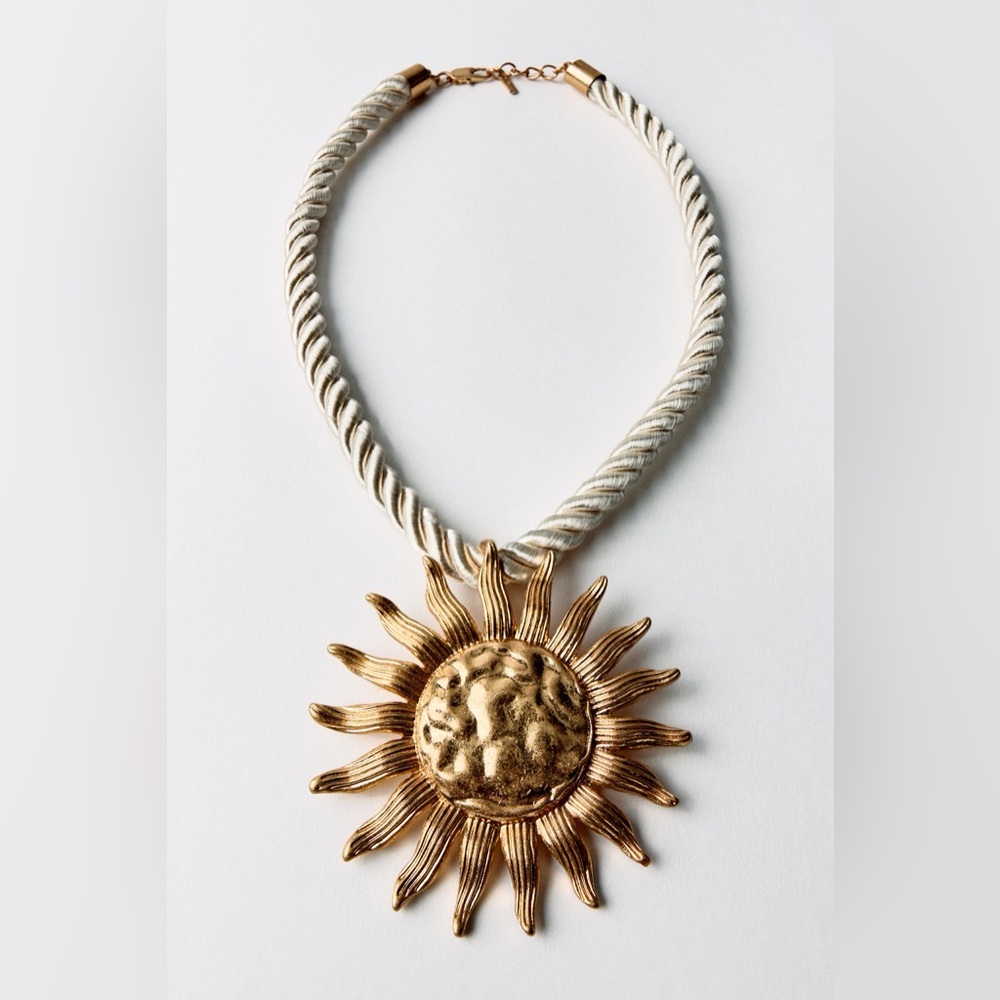 Zara Gold and Cream Sunburst Pendant Necklace